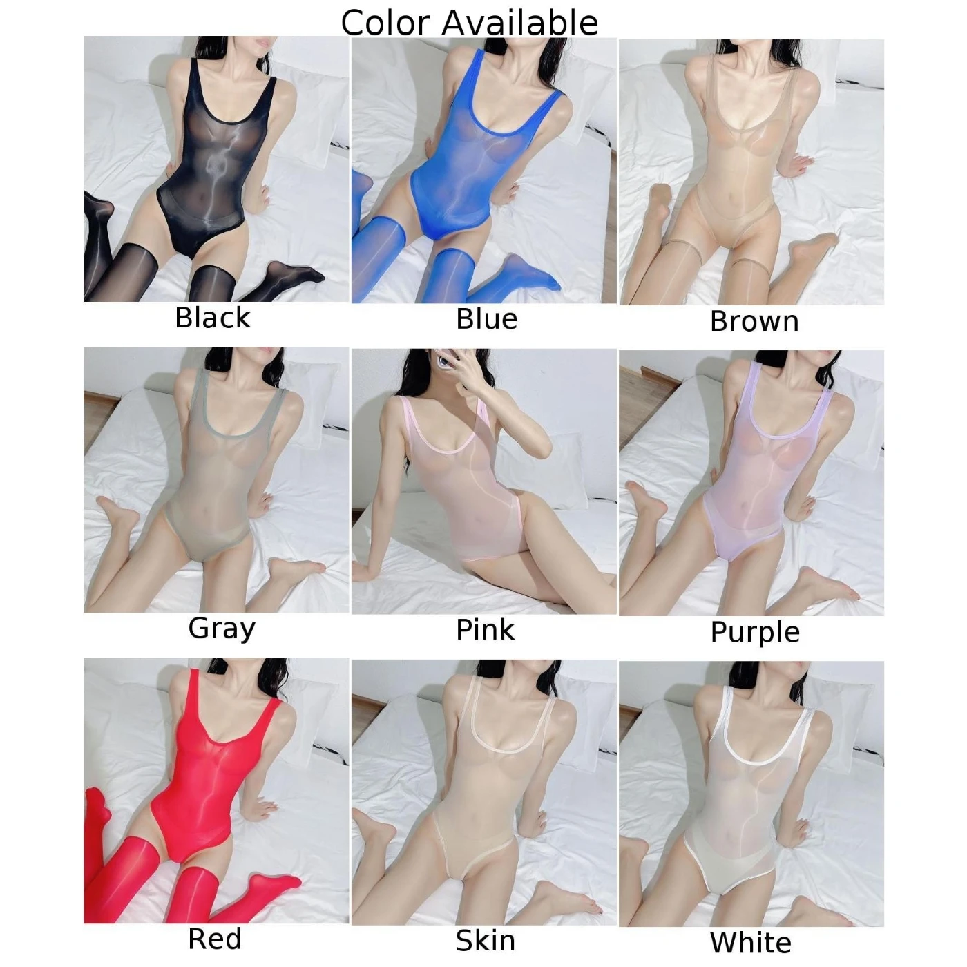 Indumenti da notte da donna sexy lucidi lucidi a olio Vedi attraverso body bikini a taglio alto da notte Body esotico Femme