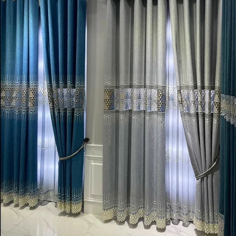 الستائر الفاخرة الحديثة لغرفة المعيشة غرفة الطعام غرفة نوم شرفة جوفاء التطريز شبه ستائر التعتيم تأثيث المنزل #3