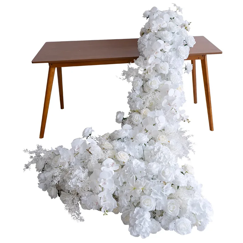White wedding decorative floral long strip tail flowers, tabletop decoration event ceremony waterfall flowers