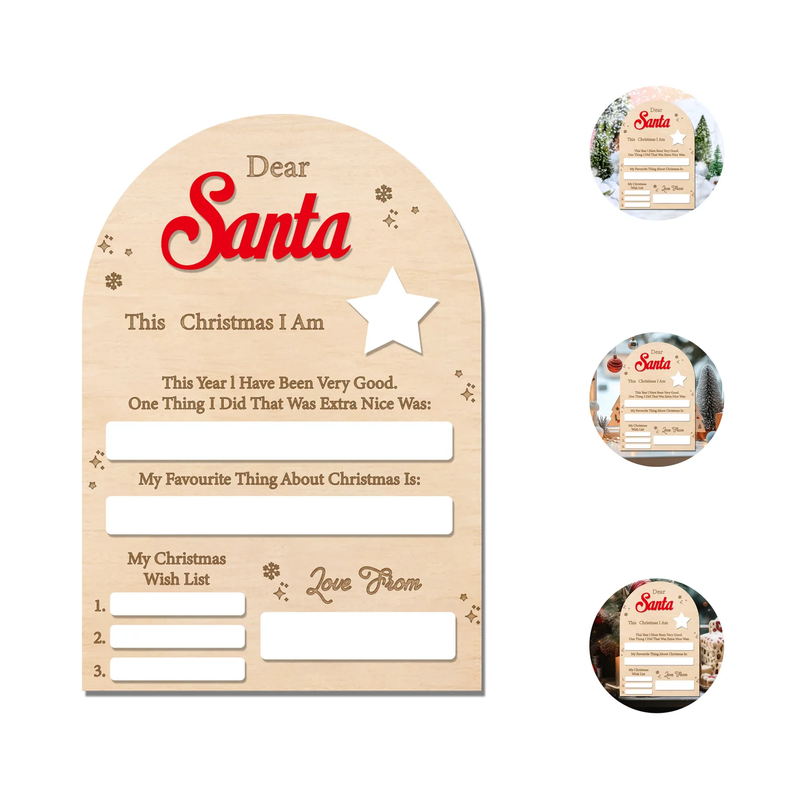 Reusable Dear Santa Wooden Board - Kids Christmas Wish List Sign, Dry Erase Letter to Santa, Festive Holiday Decor (26x18cm)