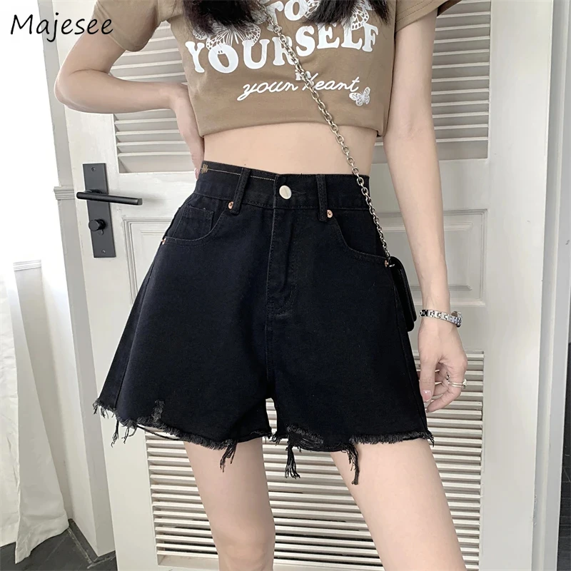 Tassel Denim Shorts Women Summer Korean Style High Waist Street Wear Fashion Distressed Ulzzang Cool Loose All-match Young Chic