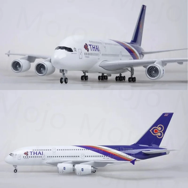 47cm Thai Airways B747 777 787 A380 350 Model Airplanes Diecast Resin Aircraft With Wheels Wooden Base For Aviation Collectible