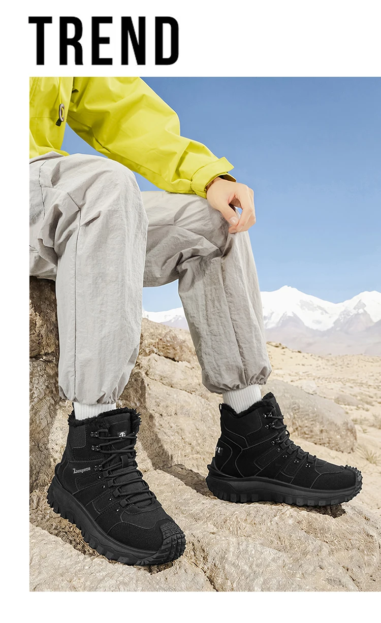 Winter-Essentials Schneestiefel, Outdoor-Wanderstiefel mit Fleecefutter, Warme Herren-High-Top Rutschfeste Wanderschuhe – Detail 2