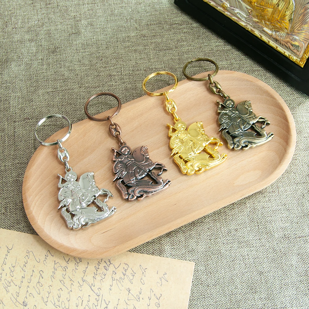 LLavero de Metal Saint George Dragon Slayer, bolsa de regalo religiosa, colgante, recuerdo cristiano, adorno para llave de coche, abalorio para teléfono
