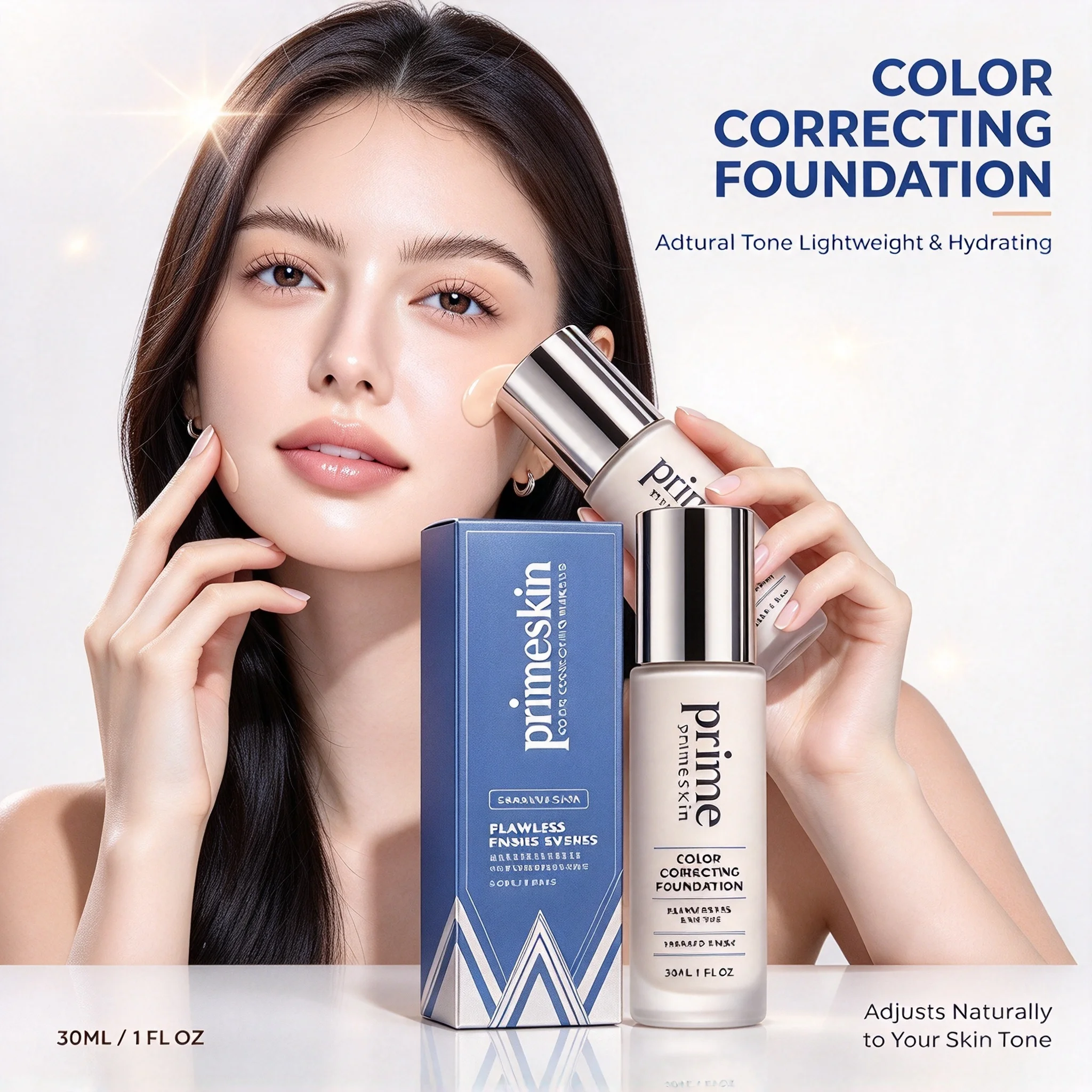 Color Changing Foundation 30ml, Smart Shade Matching Lightweight Hydrating Sheer Coverage Makeup for Flawless Base Makeup
