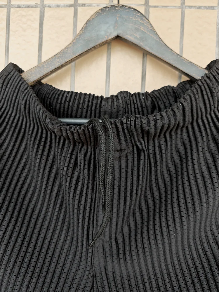 ISSEY 2026 New Arrival Japanese Style Miyake Basic Flowy Elastic Waist Drawstring Mesh-Panel Casual Pleated Shorts pants
