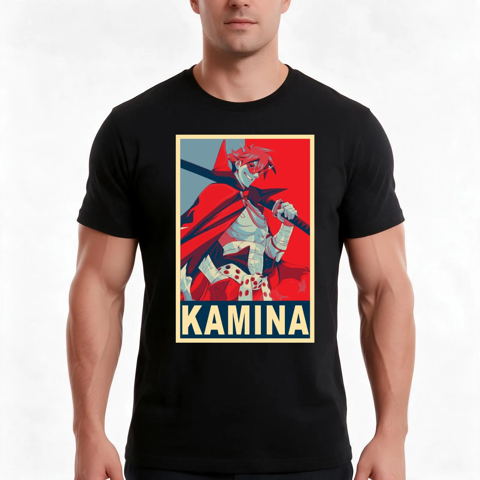 Kamina - Poster T-Shirt, Summer Casual Cotton Tee, Oversized Streetwear Tops, Vintage Graphic Print, Loose Fit Short Sleeve