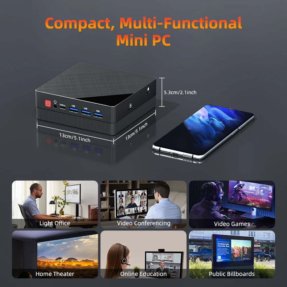 TexHoo 미니 PC AMD Ryzen7 7730U R5 4300U R3 5300U 데스크탑 게이밍 컴퓨터 WIFI5 BT4.0 DDR4 트리플 디스플레이 듀얼 LAN 썸네일 3