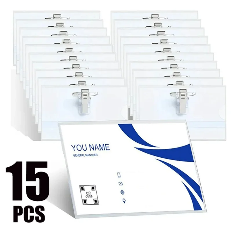 1-15pcs Transparent Card Holder ID Card Holder with Clip for Business Office Employees Name Pass Credentials PVC Tags Wholesale