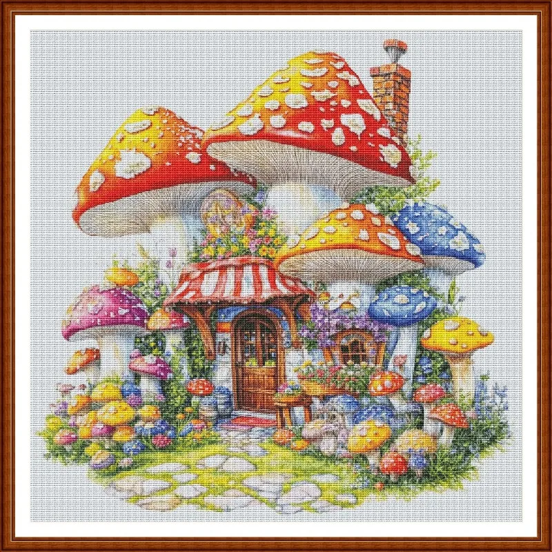 

ZZ7011 Mushroom House 14CT 16CT Printed Canvas Cross Stitch DIY Set Chinese Pattern Kit Home Needlework Embroidery 97 Colors