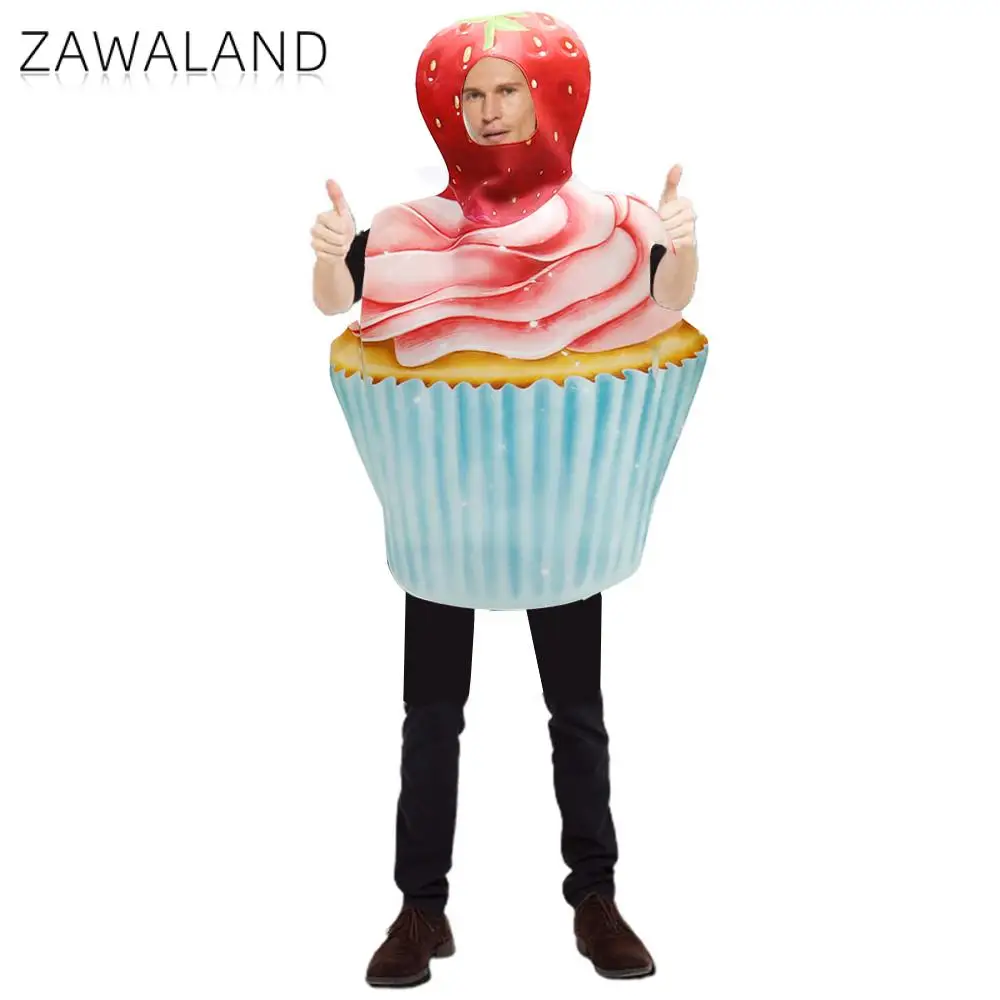 Zawaland Cosplay Costume Funny Holiday Party Suit Cute Cake Print Woman Man Jumpsuit Carnival Disguisement Clothes Onesie