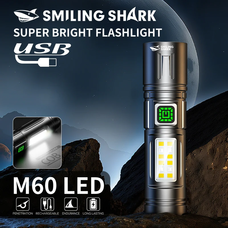 1PC SMILINGSHARK LED Zaklamp Super Heldere Zaklamp USB Oplaadbare Zoomable Flitslicht 7 Modi voor Outdoor Reizen SD5374