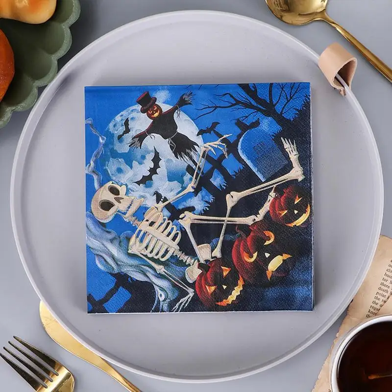 Halloween Themed Napkins 20X Napkin With Skeleton Design Double-Layer Dinner Party Decor Party Celebration Gathering Supplies