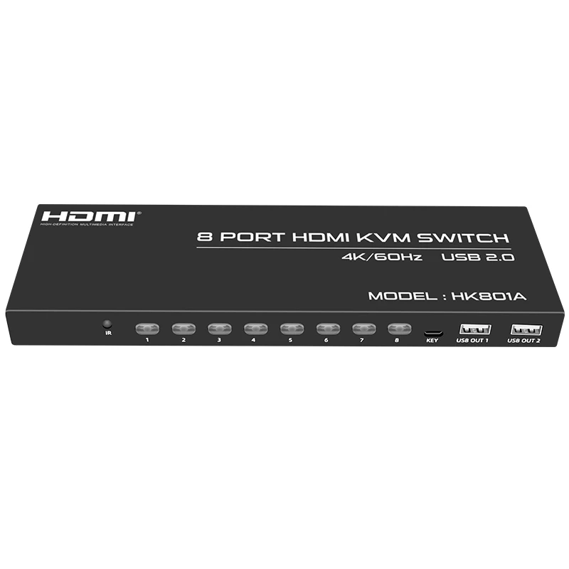 FJ-Gear Plug-and-Play 8 Port HD HDMI KVM Switch 4K@60Hz Manual With Infrared Controller 8-in-1 Out