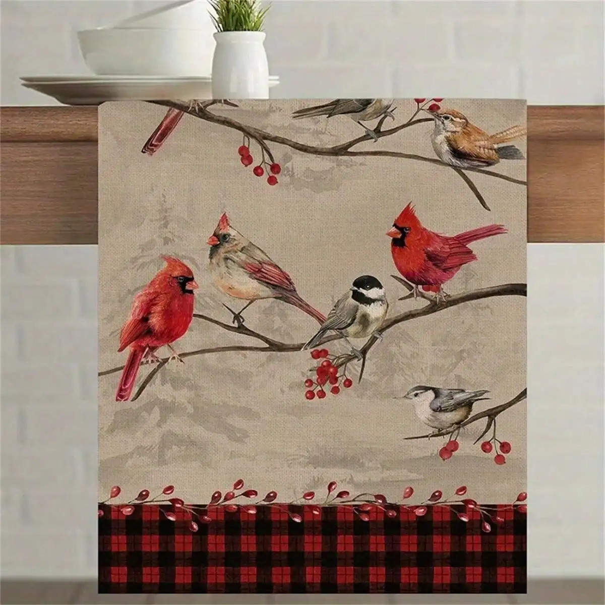 Elegant Kingfisher Branch and Leaf Print Home Entrance Living Room Dustproof Table Runner Suitable for Picnic Decoration