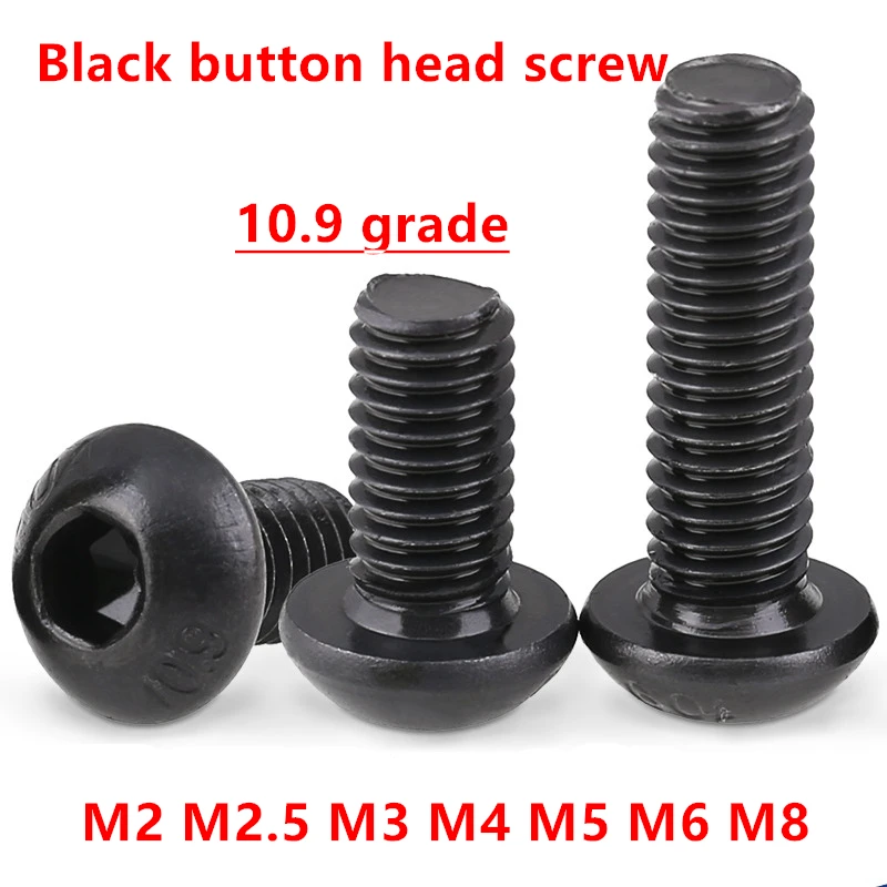 Button socket head black screw M2 M2.5 M3 M4 M5 M6 M8 Hexagonal socket Round head screws Hex allen socket machine screw bolts