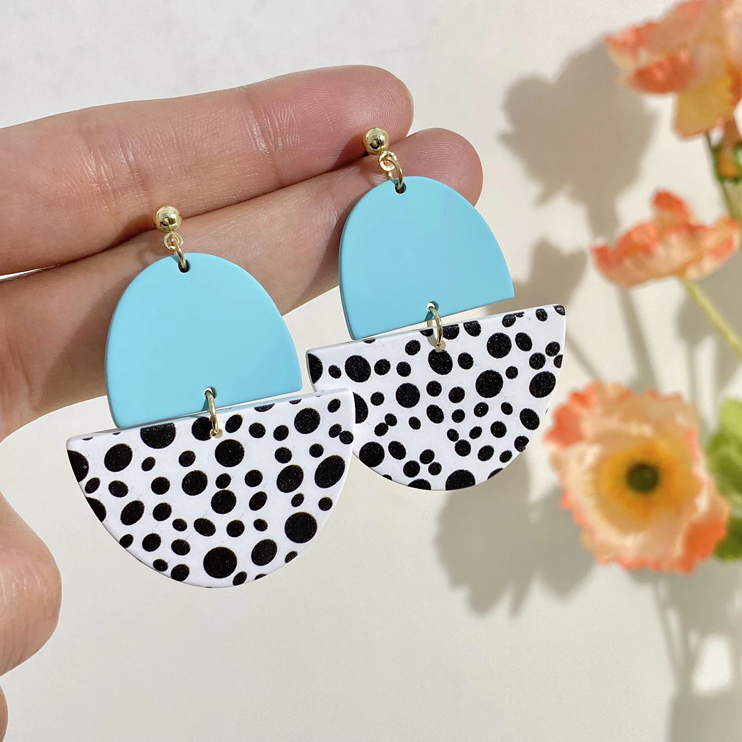 Lifefontier Fashion Acrylic Point Print Pattern Patchwork Drop Earrings For Women Geometric Beach Party Earring Jewelry Gifts