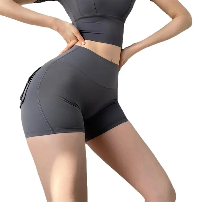 Cargo Pants Short High Waist Hip Lifting Sports Shorts Three-point Yoga Pants Sexy Gym Yoga Women Running Shorts with Pockets