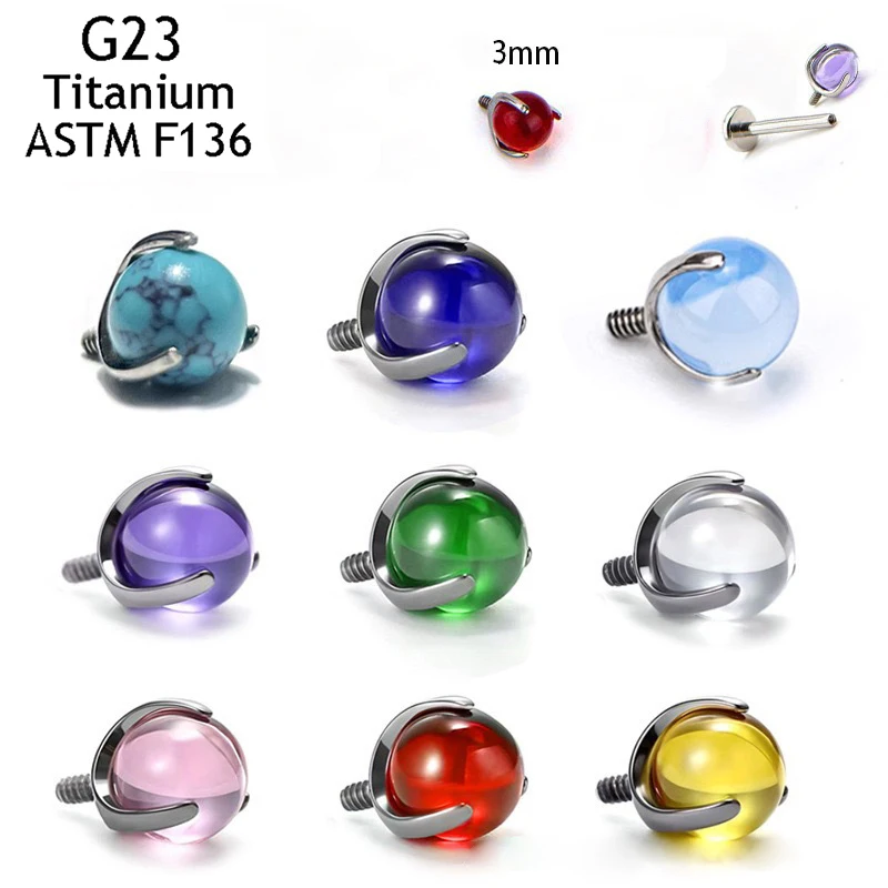 ASTM F136 G23 Titanium Labret Piercing Starfish Bee Leaf CZ Push Pin Threaded 16G Cartilage Body Jewelry