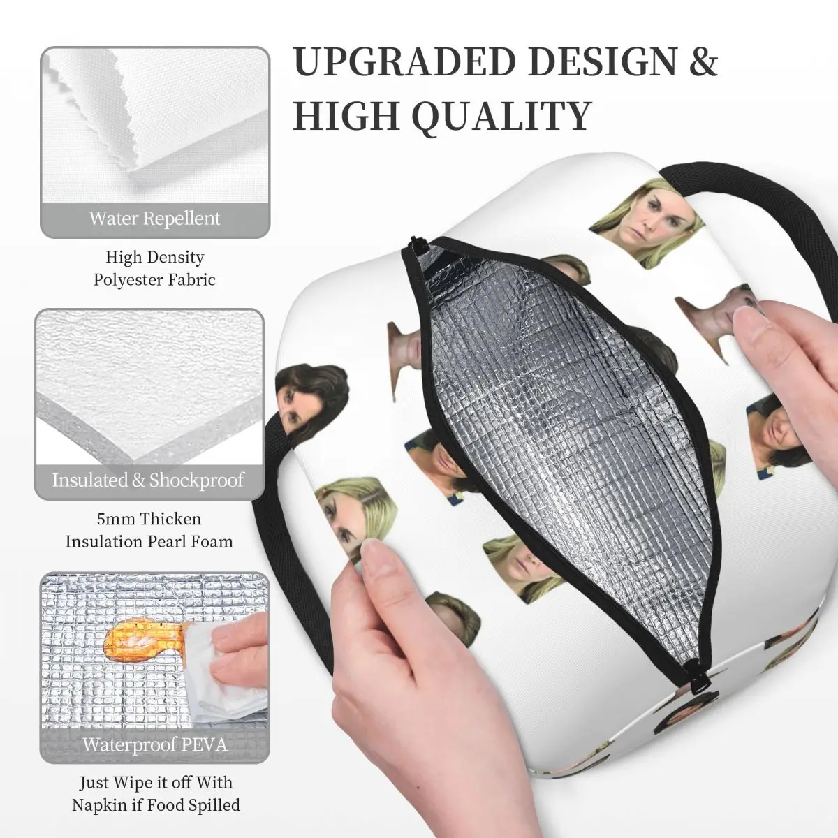 حقيبة غداء معزولة لربات البيوت في مدينة نيويورك من Mugshot للأطفال، صندوق طعام حراري مبرد للمدرسة، حاوية صناديق الغداء #3