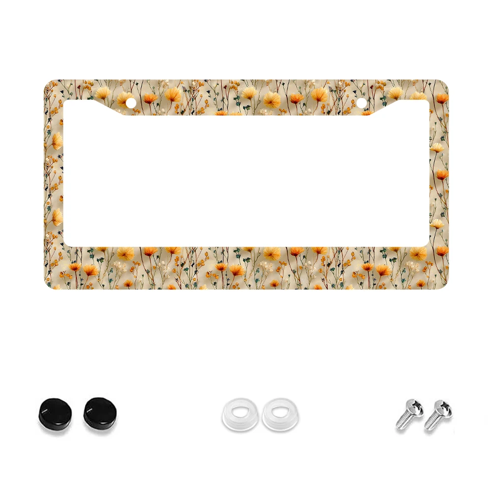 

1 шт. винтажный оранжевый цветочный узор с 2 отверстиями рамка номерного знака алюминиевый материал 6x12 дюймов с комплектом винтов ретро украшение автомобиля