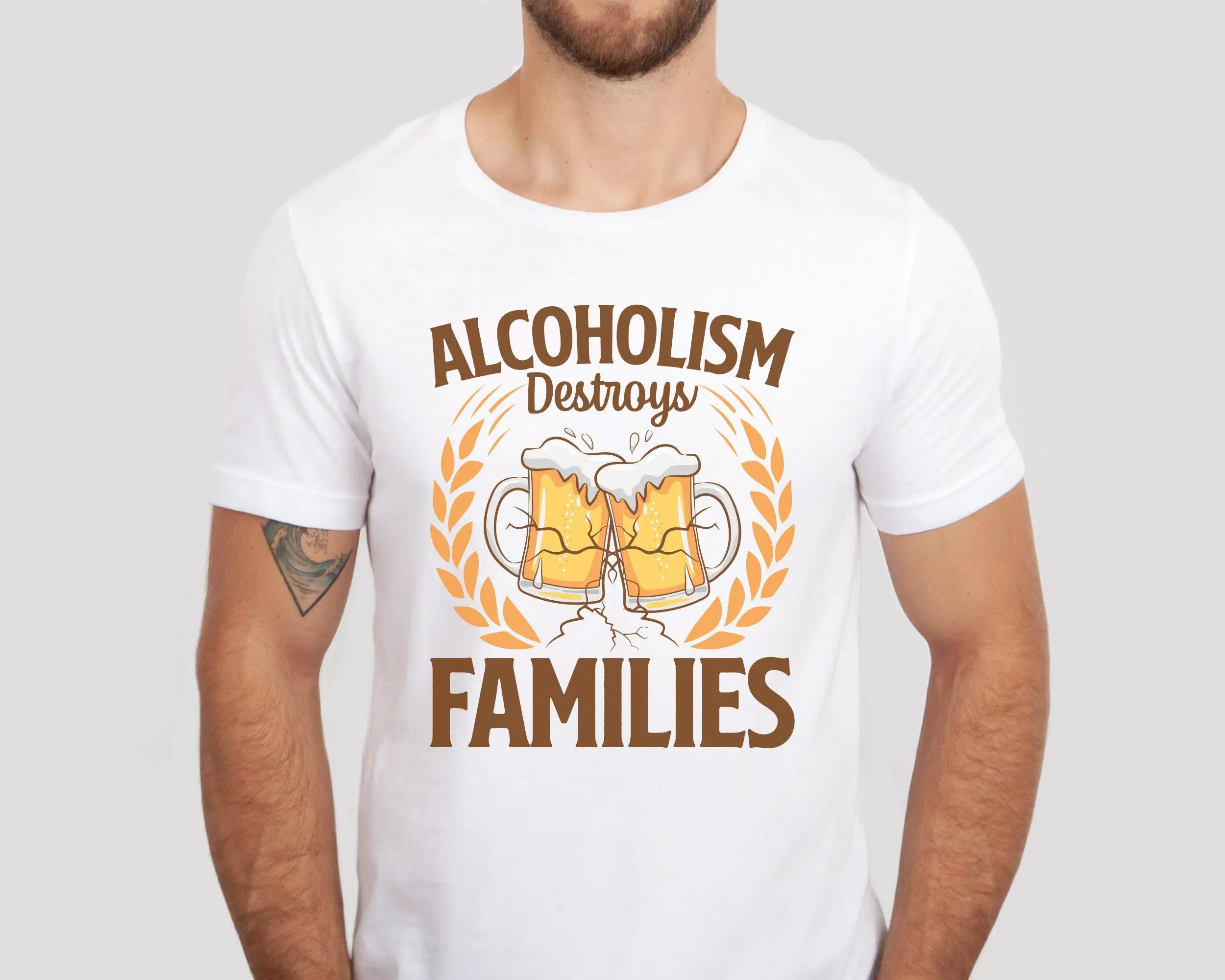 Alcoholism Destroy's Families T Shirt Alcohol Abuse Awareness Prevention Month Social Community