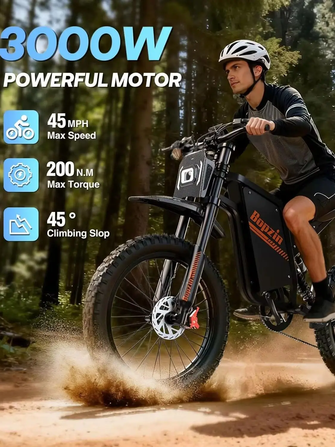 AliExpress Bopzin 3000W 60V 35AH Electric Dirt Bike for Adults 45MPH 25'' Fat Tire off-Road Mountain Bike Electric-Motorcycle Hydraulic Brakes