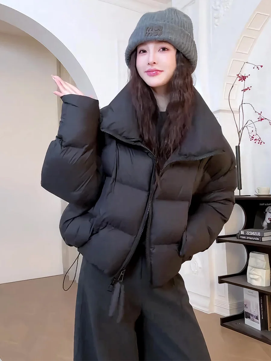 Jaqueta Casual de Inverno para Mulheres, Puffer, Quente, 90% de Pluma Branca, Casaco com Gola Alta e Zíper