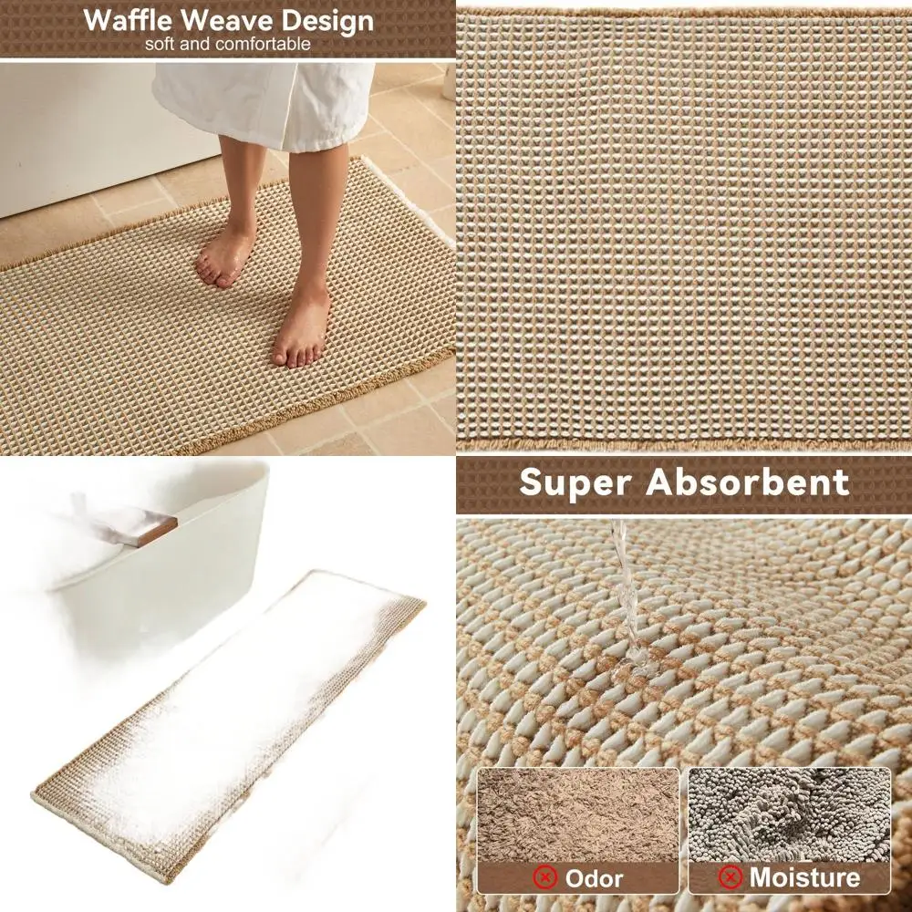 

Khaki & White Waffle Runner Rug - 24x72 Non-Slip, Soft, Absorbent, Quick-Dry Bathroom Mat
