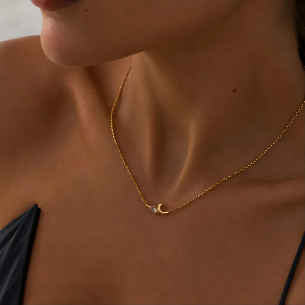 KunJoe Vintage Stainless Steel 18k Gold Plated Thick Twisted Teardrop Zirconia Pendant Necklace Women Boho Waterproof Jewelry