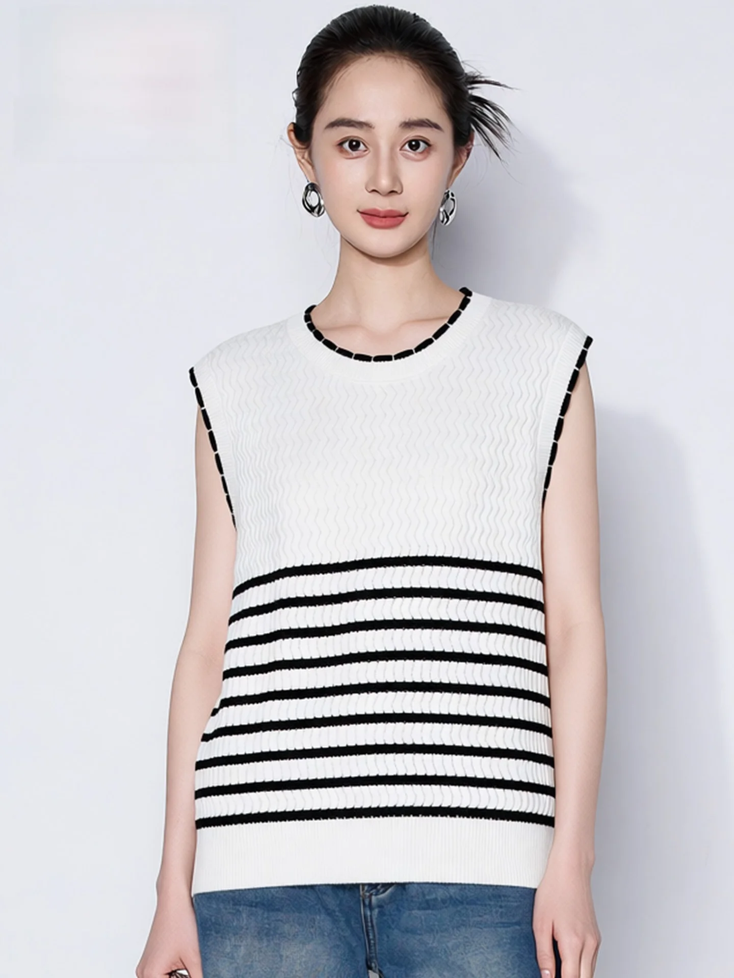 

My T вязаный слив круглый жилет в полоску моющийся универсальный женский летний новый поступление мягкий полиэстер