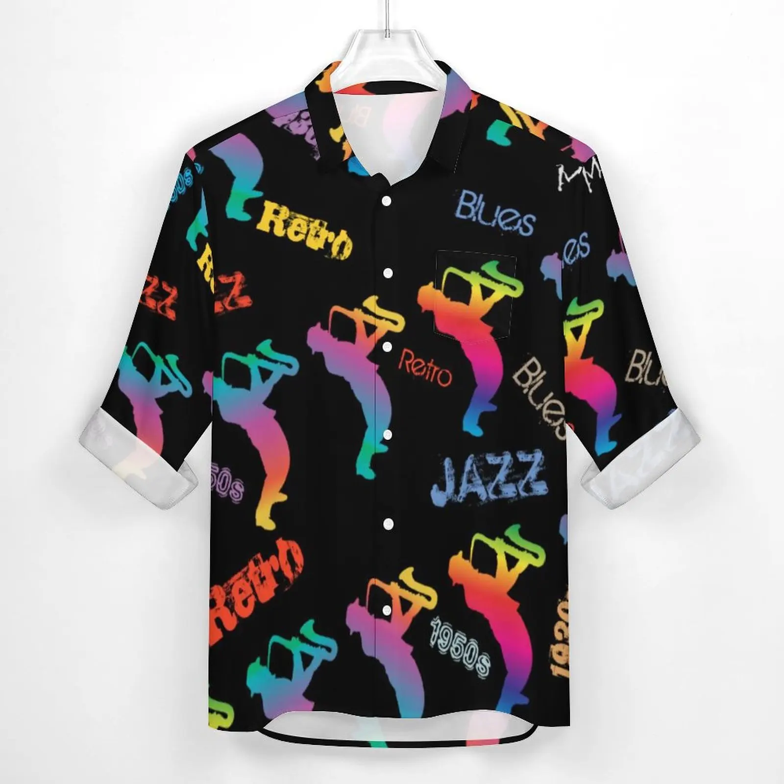 Retro Music Pop Art Funny Casual Shirt Male Jazz Musicians Shirt Spring Trending Blouses Long Sleeve Graphic Oversized Clothing