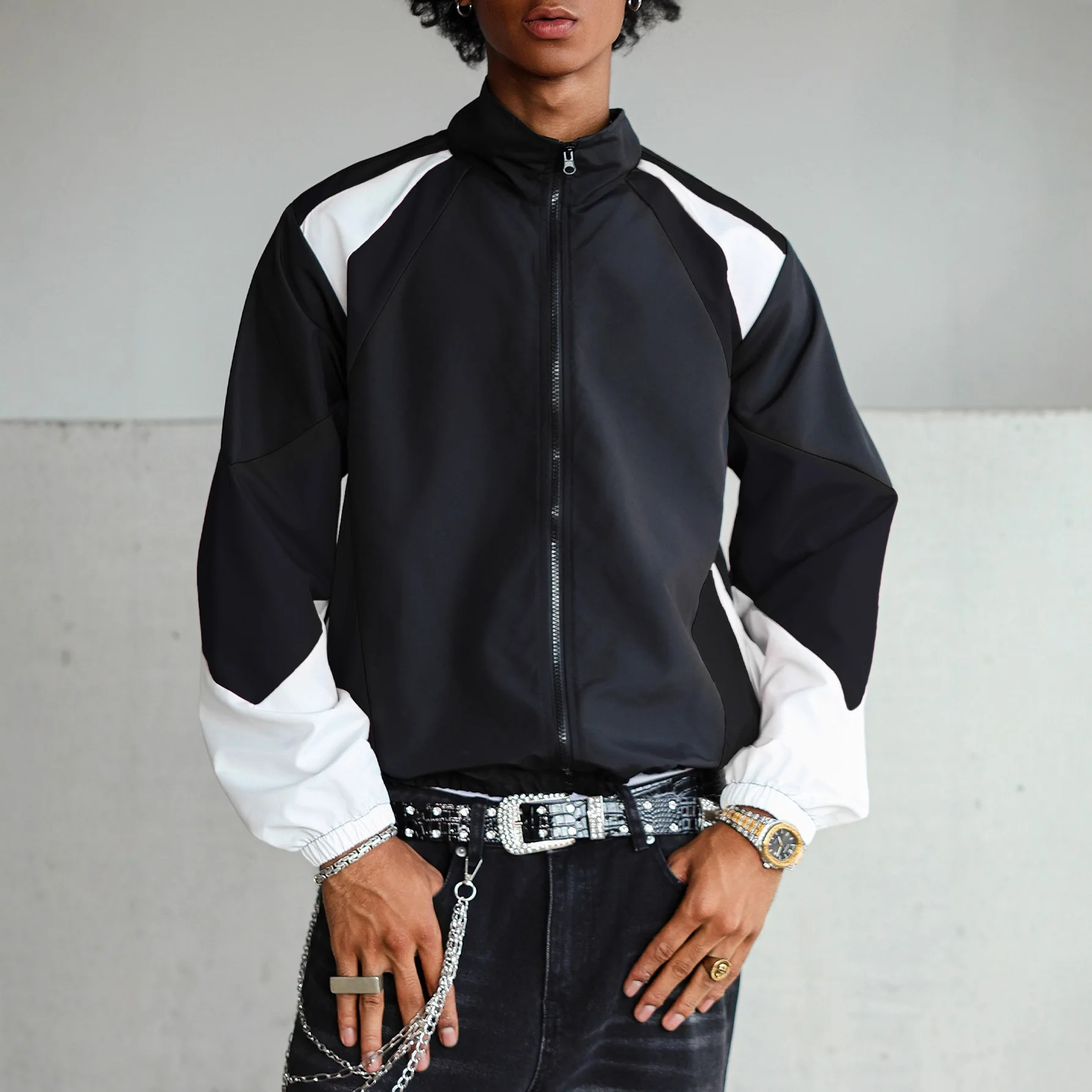 Men's Colorful Stitching Zipper Jacket Regular Long Sleeve Casual Jacket Suitable for Spring and Autumn, Ropa Para Mujer