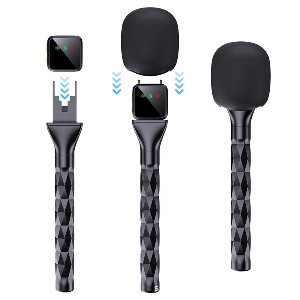 Handheld Lavalier Interview Microphone Adaptor Universal with Windproof Sponge Microphone Grip Stick Black