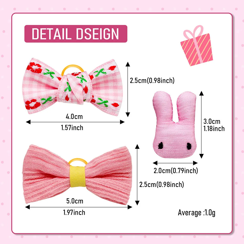 10pcs Pink Style Dog Bowknot Small Dog Hair Bows with Rubber Bands Cat Dog Hair Decorate Pet Grooming Accessories