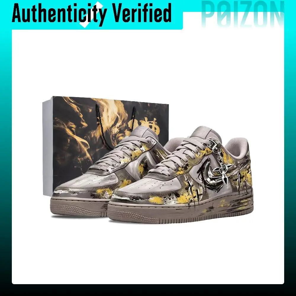 Nike Air Force 1 Skate Shoes Unisex Low-top Black/White/Gold IH1698-001(Team836-)
