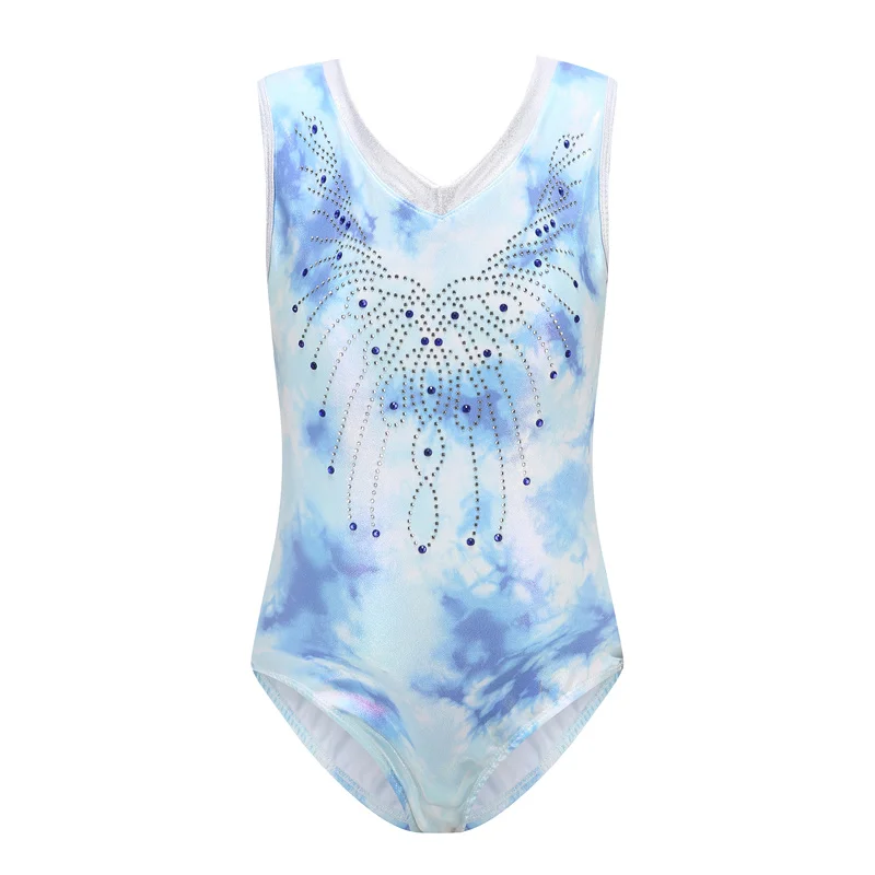 Offre spéciale de haute qualité enfants filles enfants brillant sans manches strass ensembles de gymnastique justaucorps métalliques avec short