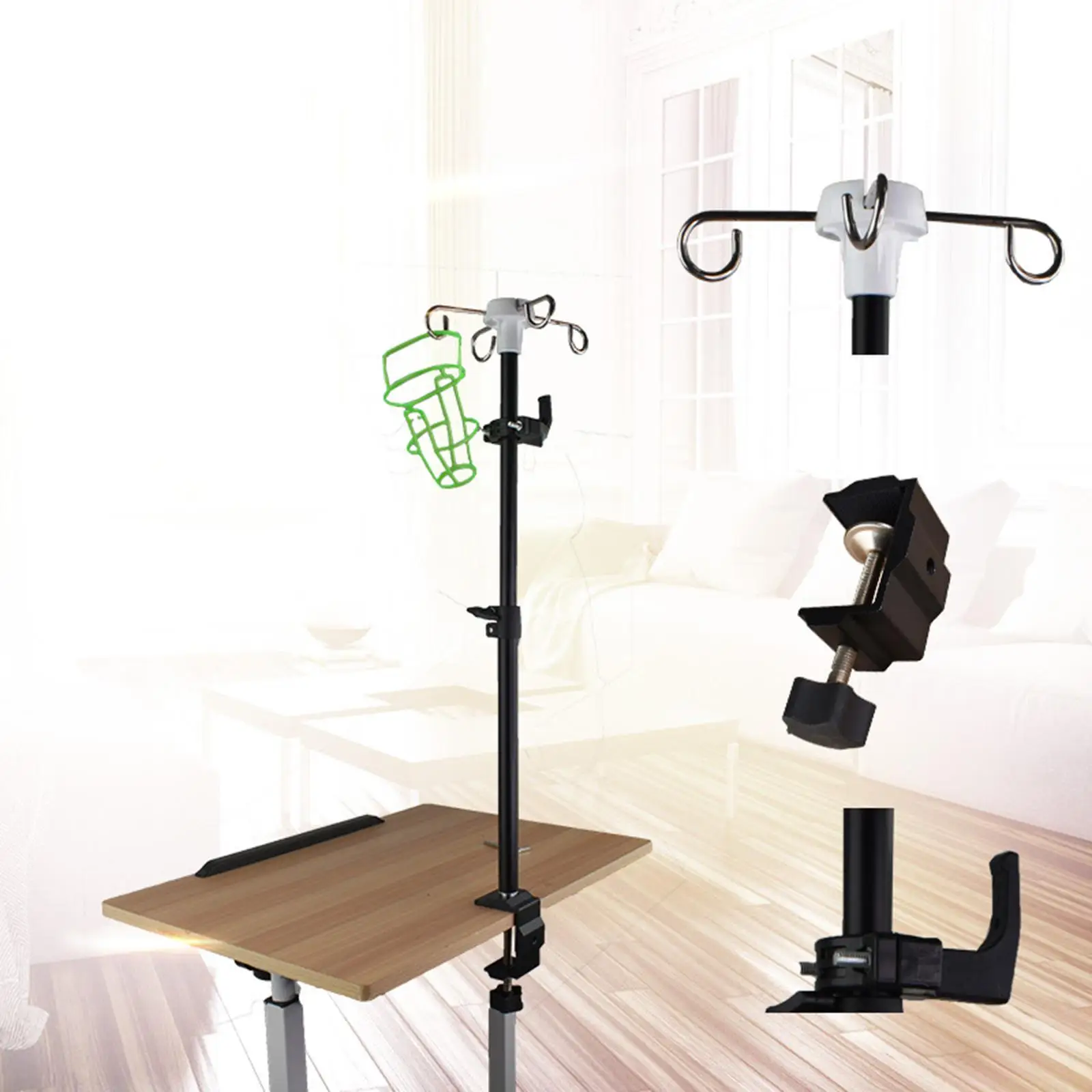 IV Pole Table Clamp Handsfree Telescopic Outdoor Drip Bag Stand Feeding Tube Holder for Bed Nursing Infusions Clinics Bedside