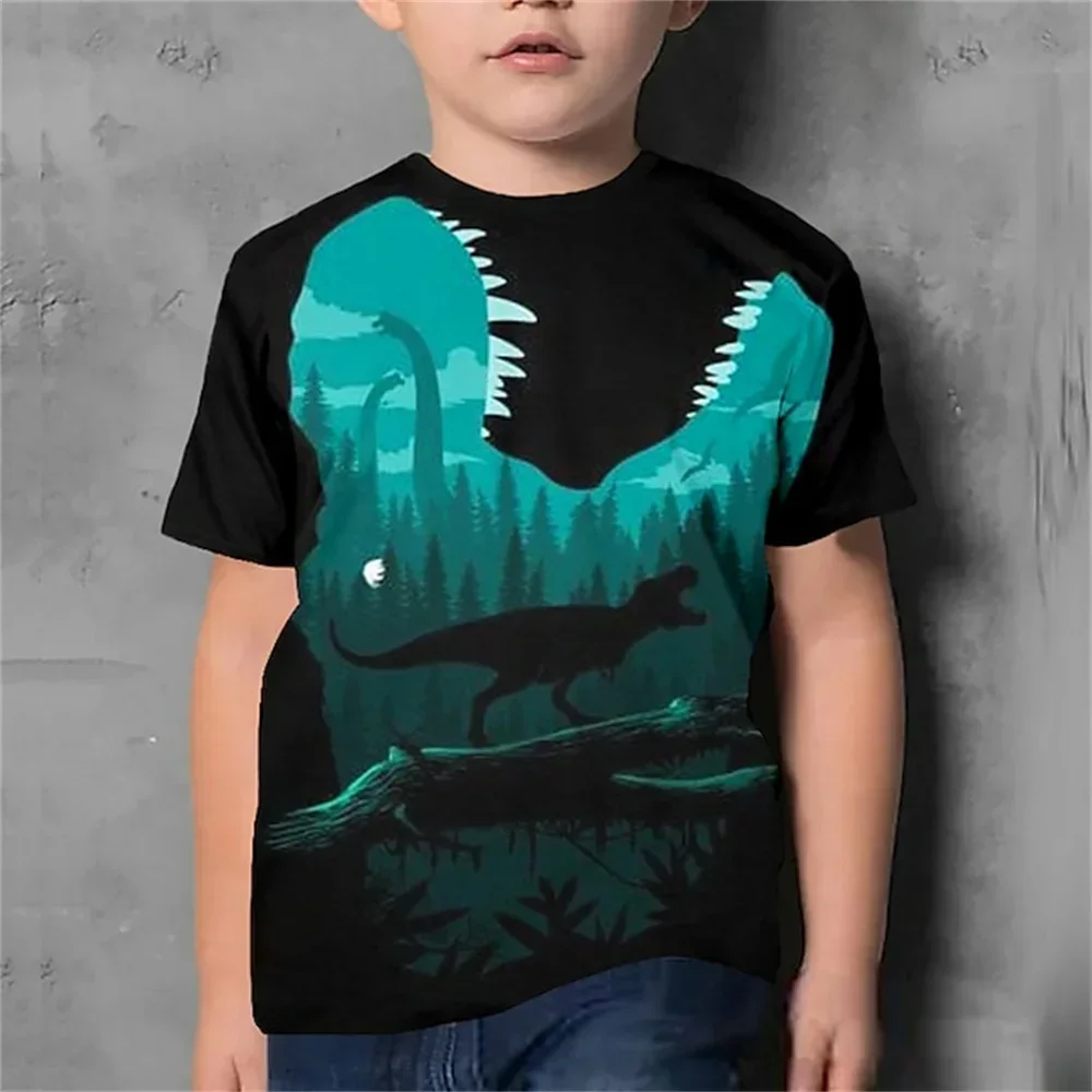 

Children Clothes Girls 8 to 10 Years T Shirt for Boys Dinosaur Short Sleeve Summer Black Kid T-Shirts Print Children's Clothing