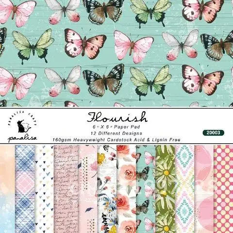 Vintage Butterfly Flower Material Paper Junk Journal 24 Sheet Handmade Decorative Craft Paper Diary Album Scrapbooking Supplies