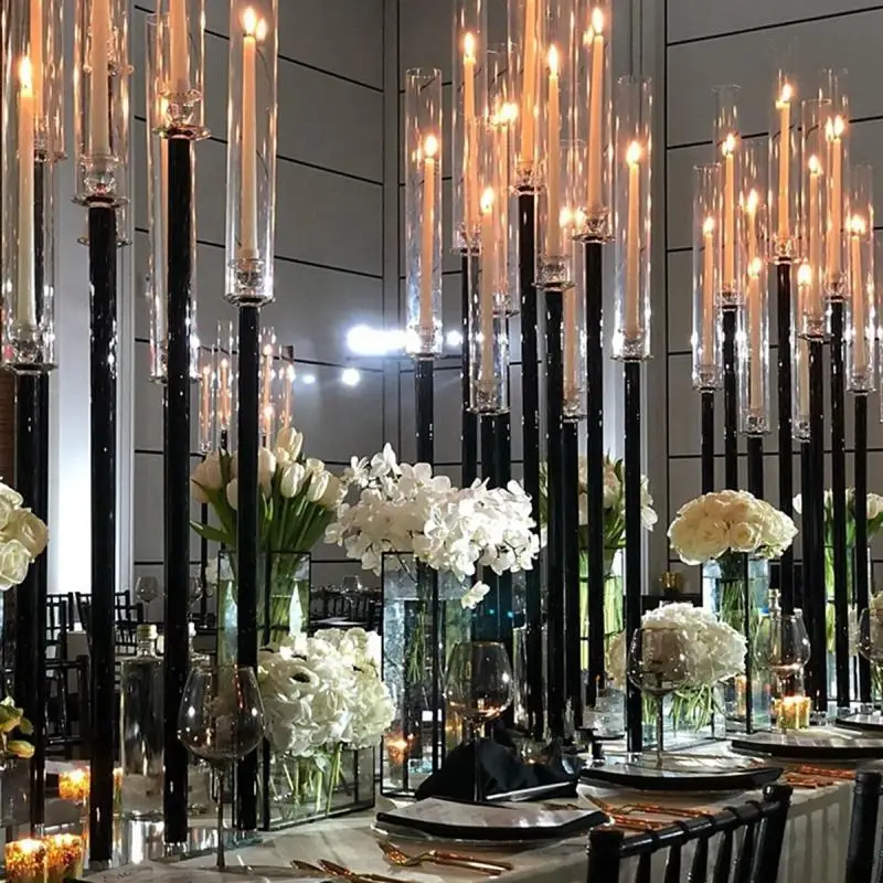 4PCS Wedding Table Centerpieces Decoration Backdrops Road Lead Props Black Crystal Candle Holder Candlesticks Candelabra