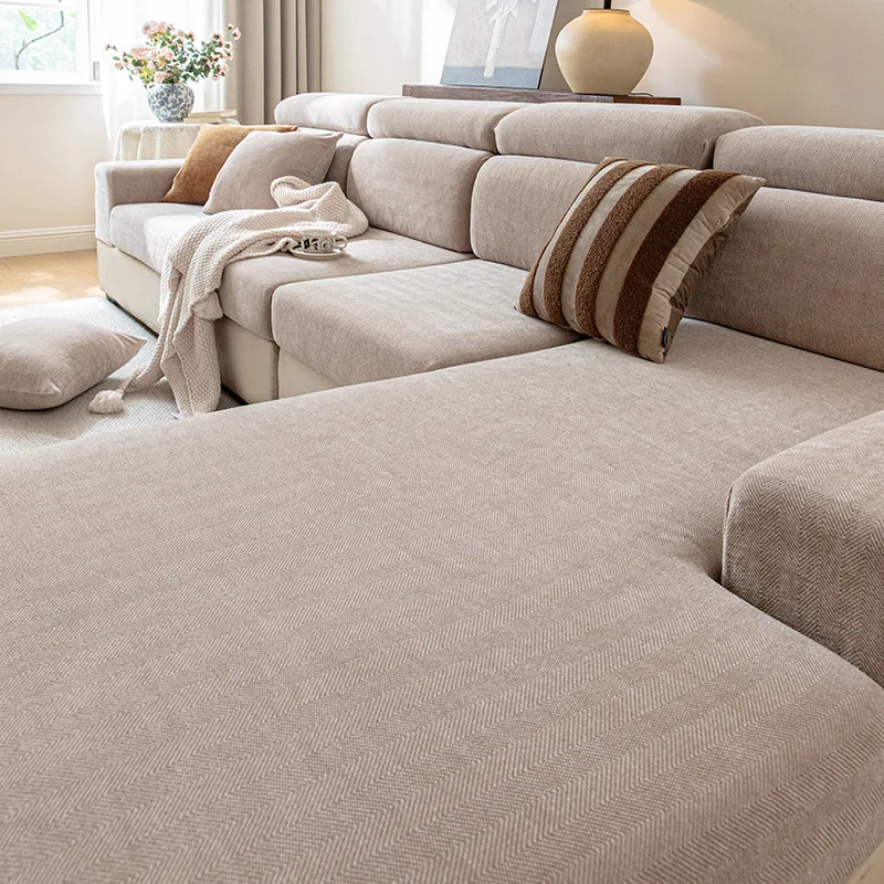 Jacquard Sofa Covers Solid Colors Seat Cushion Cover Living Room Washable Spandex Sofa Couch Slipcover L-shaped Chaise Longue