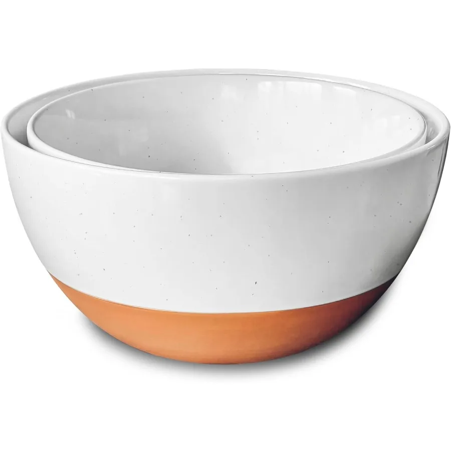 

Ceramic Large Mixing Bowls Set of 2 Nesting Bowls for Cooking Serving Popcorn Salad etc Microwavable Kitchen Stoneware Oven Mic