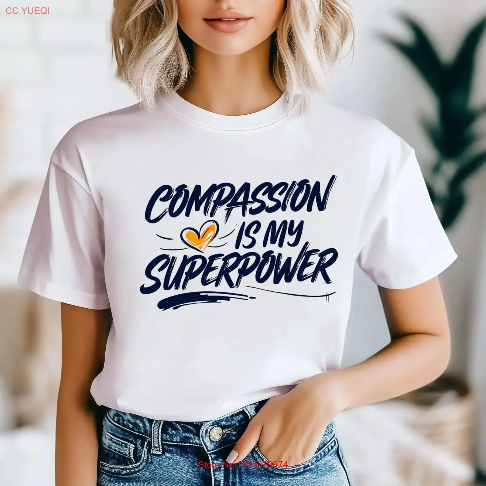 T-shirt « La compassion est ma superpuissance » Softstyle pour les vibres positives, les empathes, vêtements inspirants, à porter au quotidien, style vintage délavé