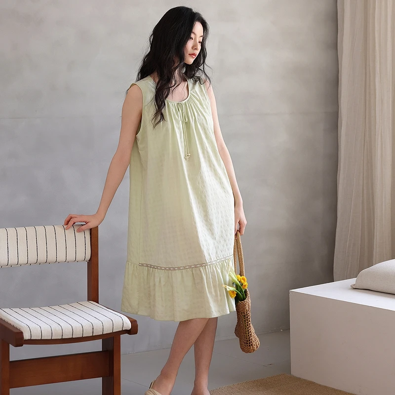 Women's Summer Nightgown with Breast Pads, Puff Cotton Sleeveless Lightweight Sleepwear 2026 New Summer Vest Skirt Homewear