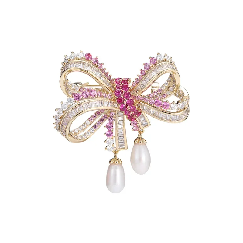 2025Arco, spilla con ciondolo con perle d'acqua dolce naturali, abito alla moda ed elegante, soprabito, accessorio cardigan da donna