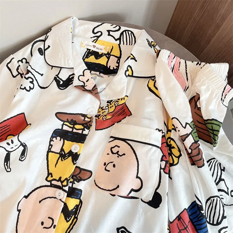 Snoopy pajamas for women spring and autumn new long-sleeved trousers Japanese style ins cartoon cute and sweet home clothes set