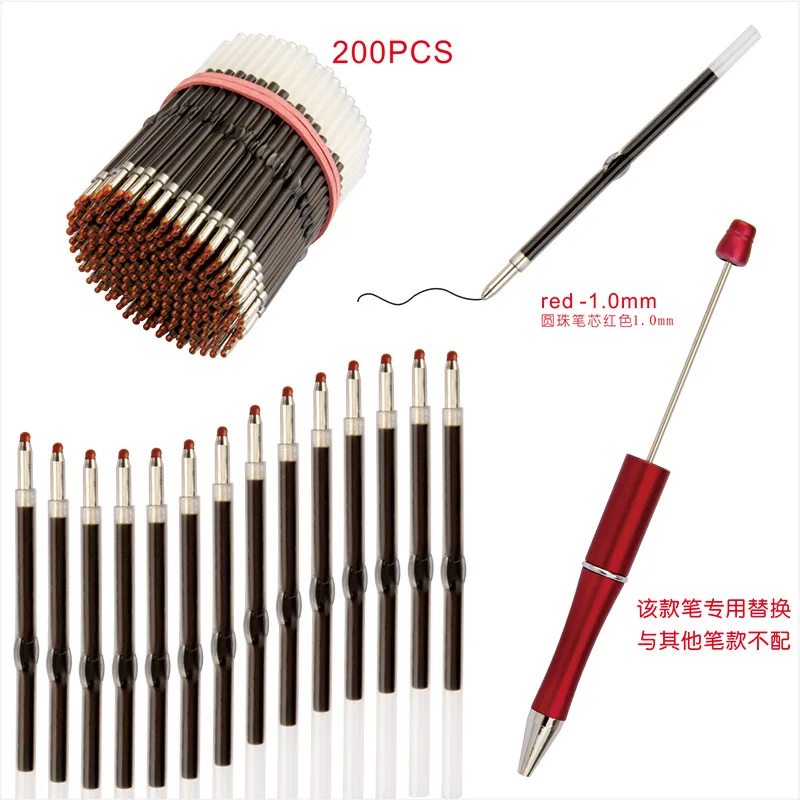200pc Beaded Ballpoint Pen Refills Bead Pen Refill Black Blue Red Ink for Beadable Writing Pen School Office Supplie Stationery