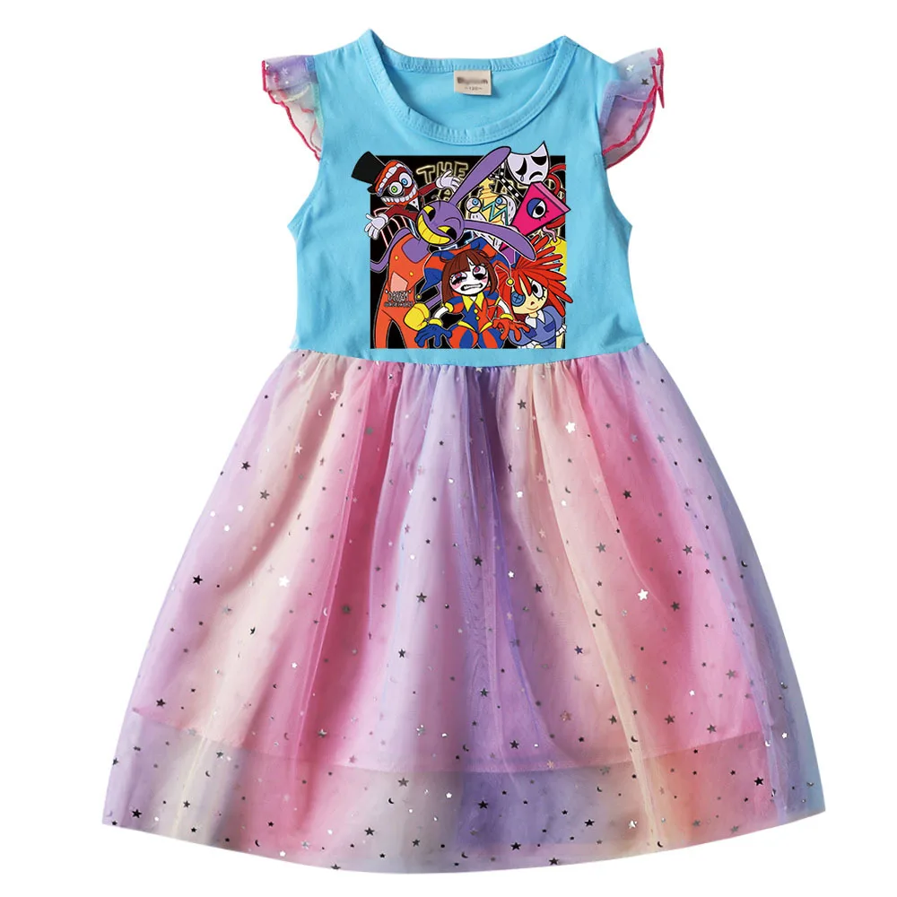 Children's Clothing Kids Girls The Amazing Digital Circus Princess Dress Summer Fancy Cartoon Mesh Vestidos Baby Birthday Outfit