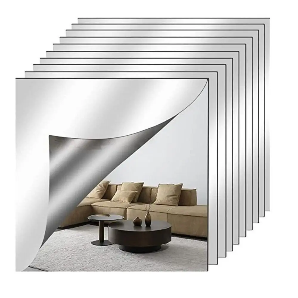 New Self Adhesive Mirror Sheet Shatterproof Flexible Makeup Mirror Silver Cuttable Non Glass Mirror Stickers Photography Props